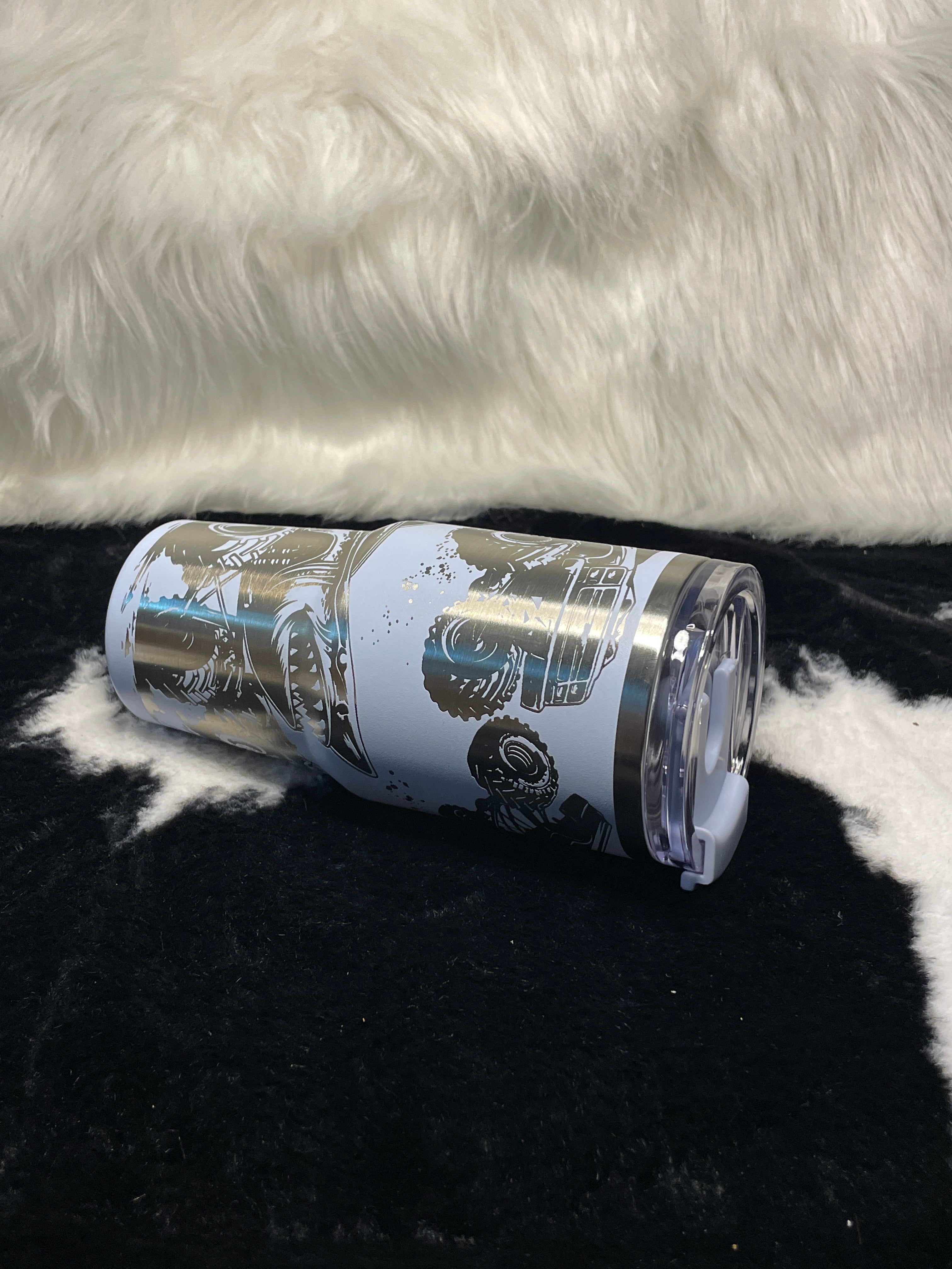 Monster Truck Shark Engraved 14oz Tumbler with Handle, Off Road Truck Cup, Laser Engraved Travel Mug, Gift for Truck Lovers
