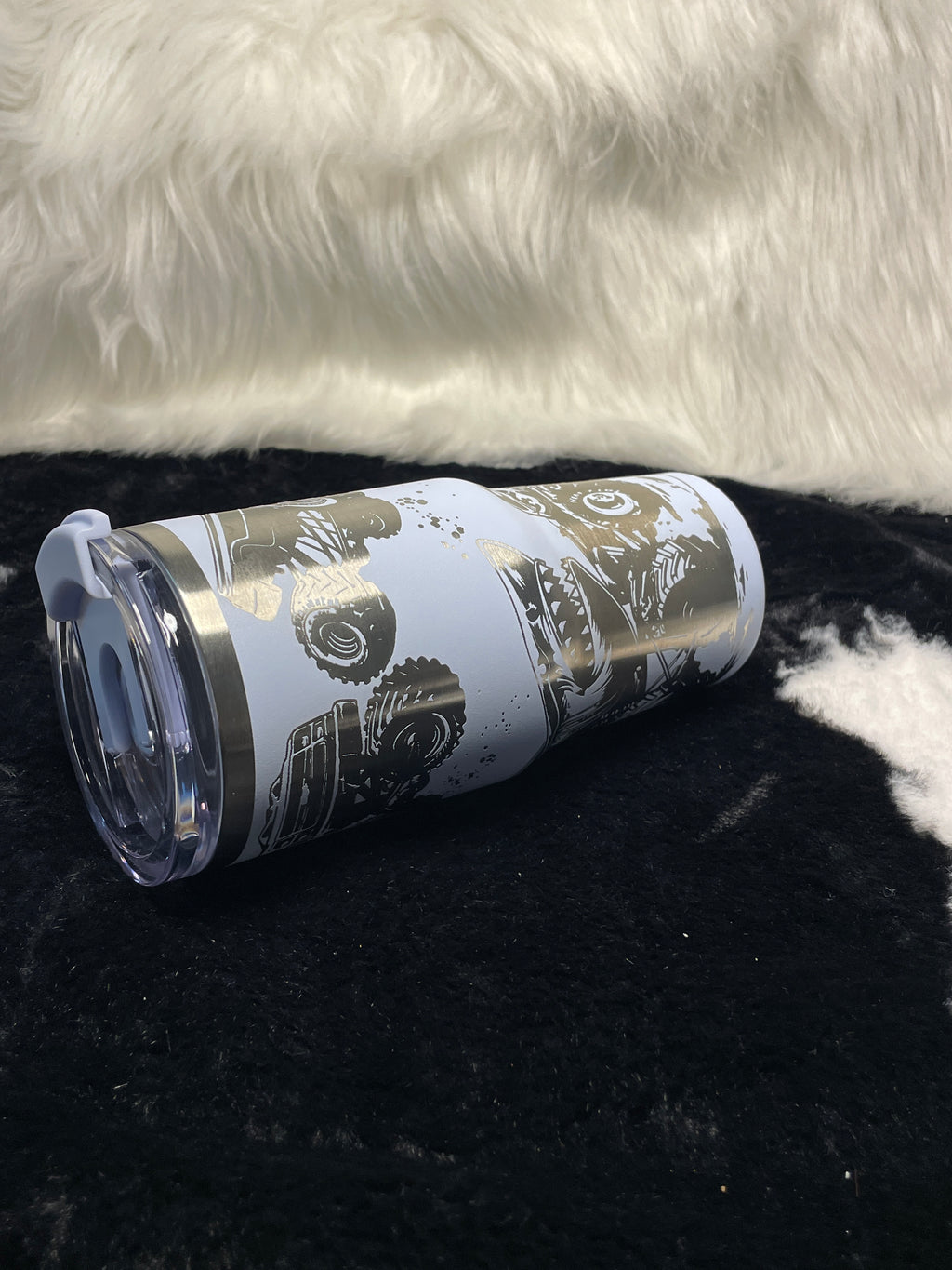 Monster Truck Shark Engraved 14oz Tumbler with Handle, Off Road Truck Cup, Laser Engraved Travel Mug, Gift for Truck Lovers