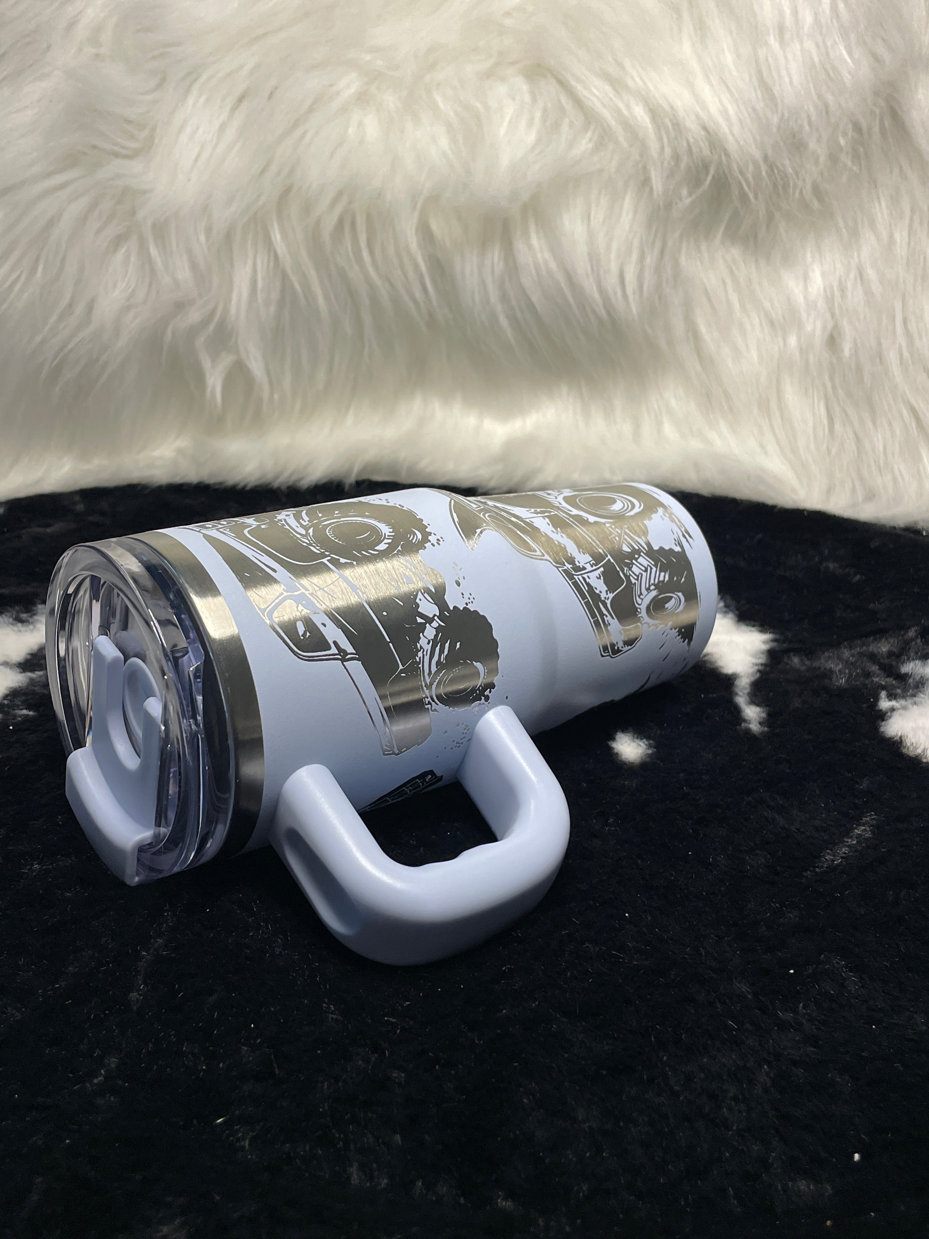 Monster Truck Shark Engraved 14oz Tumbler with Handle, Off Road Truck Cup, Laser Engraved Travel Mug, Gift for Truck Lovers