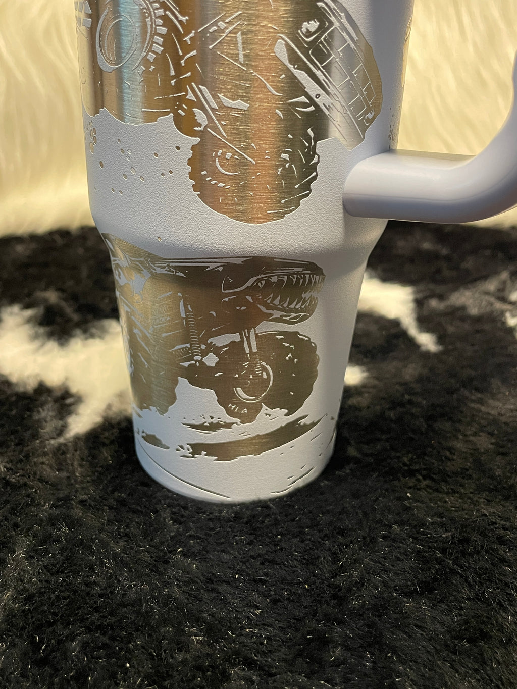 Monster Truck Shark Engraved 14oz Tumbler with Handle, Off Road Truck Cup, Laser Engraved Travel Mug, Gift for Truck Lovers