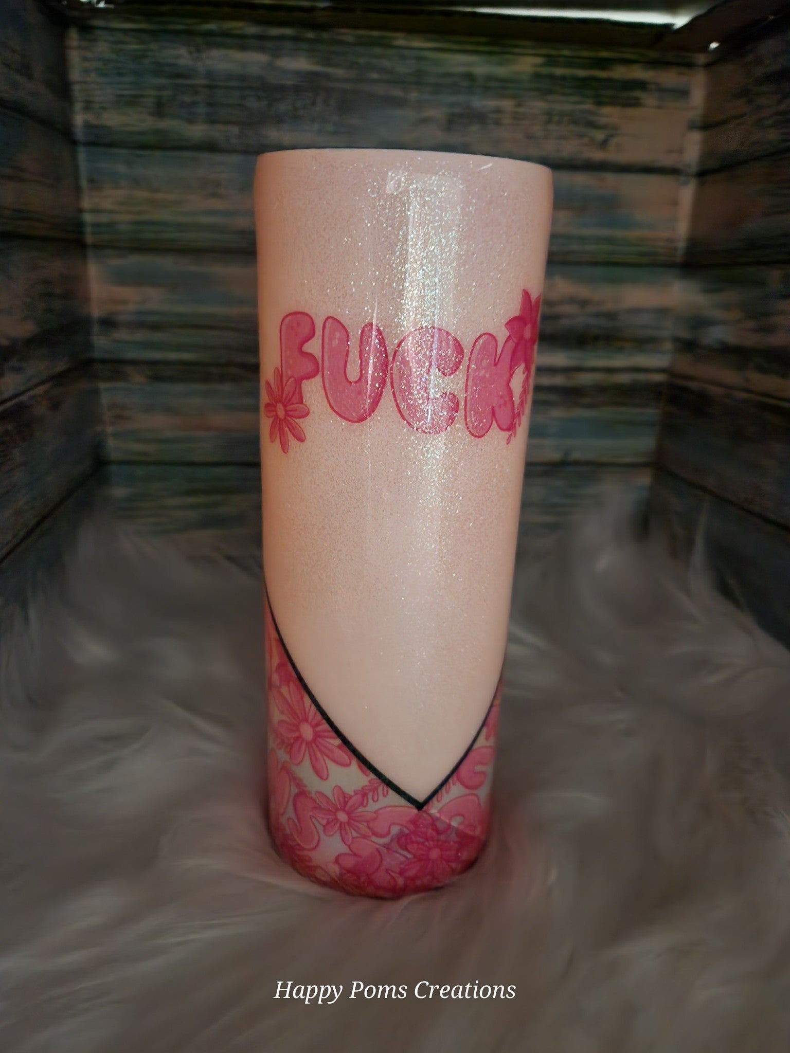 Stainless Steel Tumbler - 20 oz, Pink/White, "F**K", Glows, Comes with Straw.