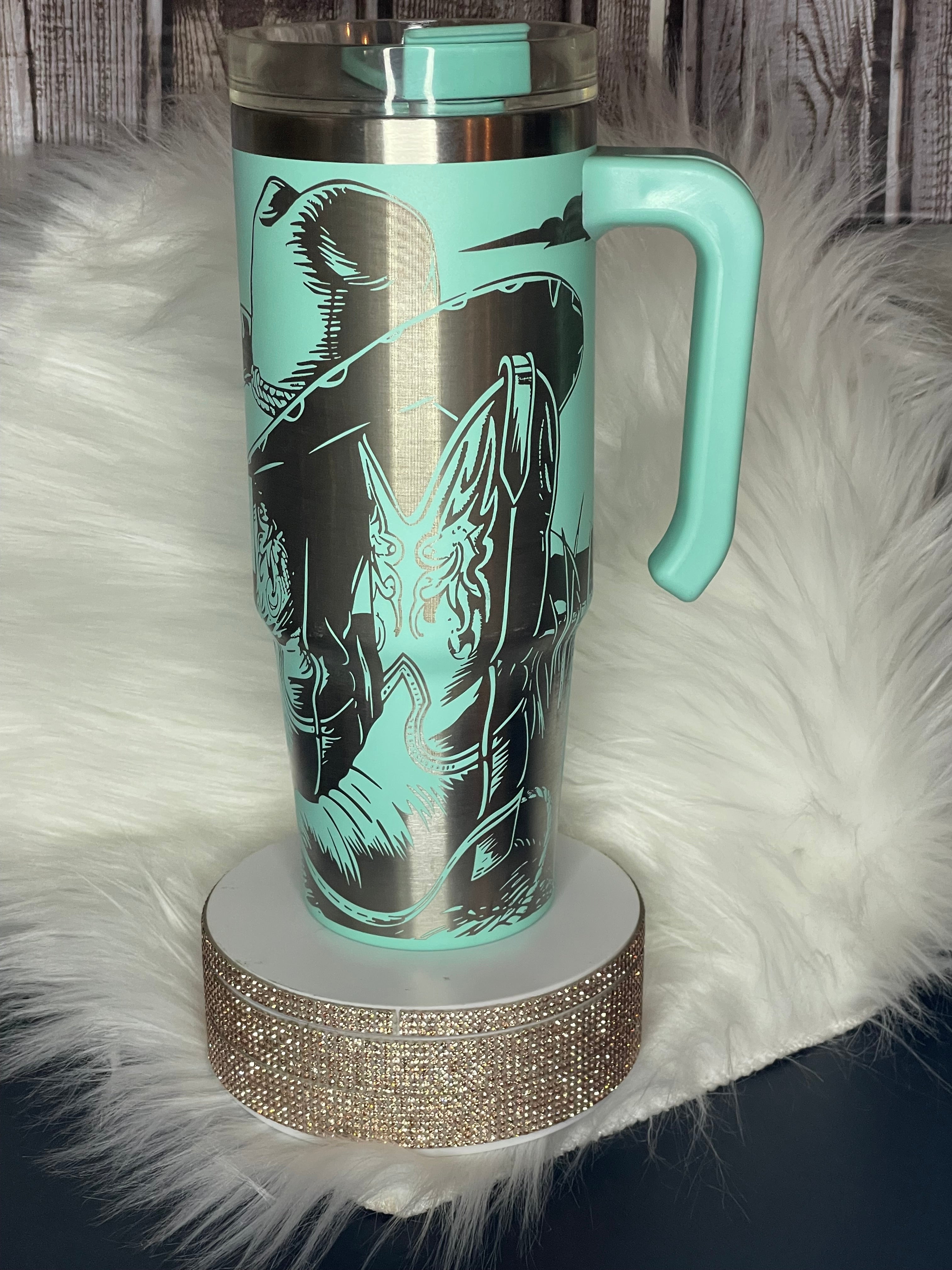 Stainless Steel Tumbler - 30oz, Laser Engraved, Teal Boots, Class, Sass