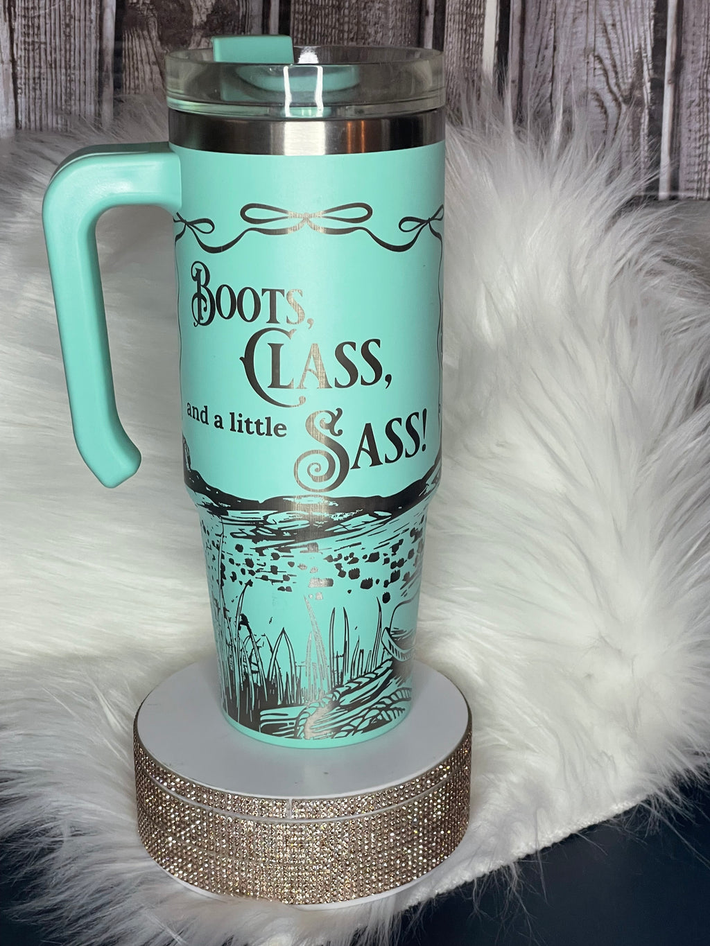 Stainless Steel Tumbler - 30oz, Laser Engraved, Teal Boots, Class, Sass
