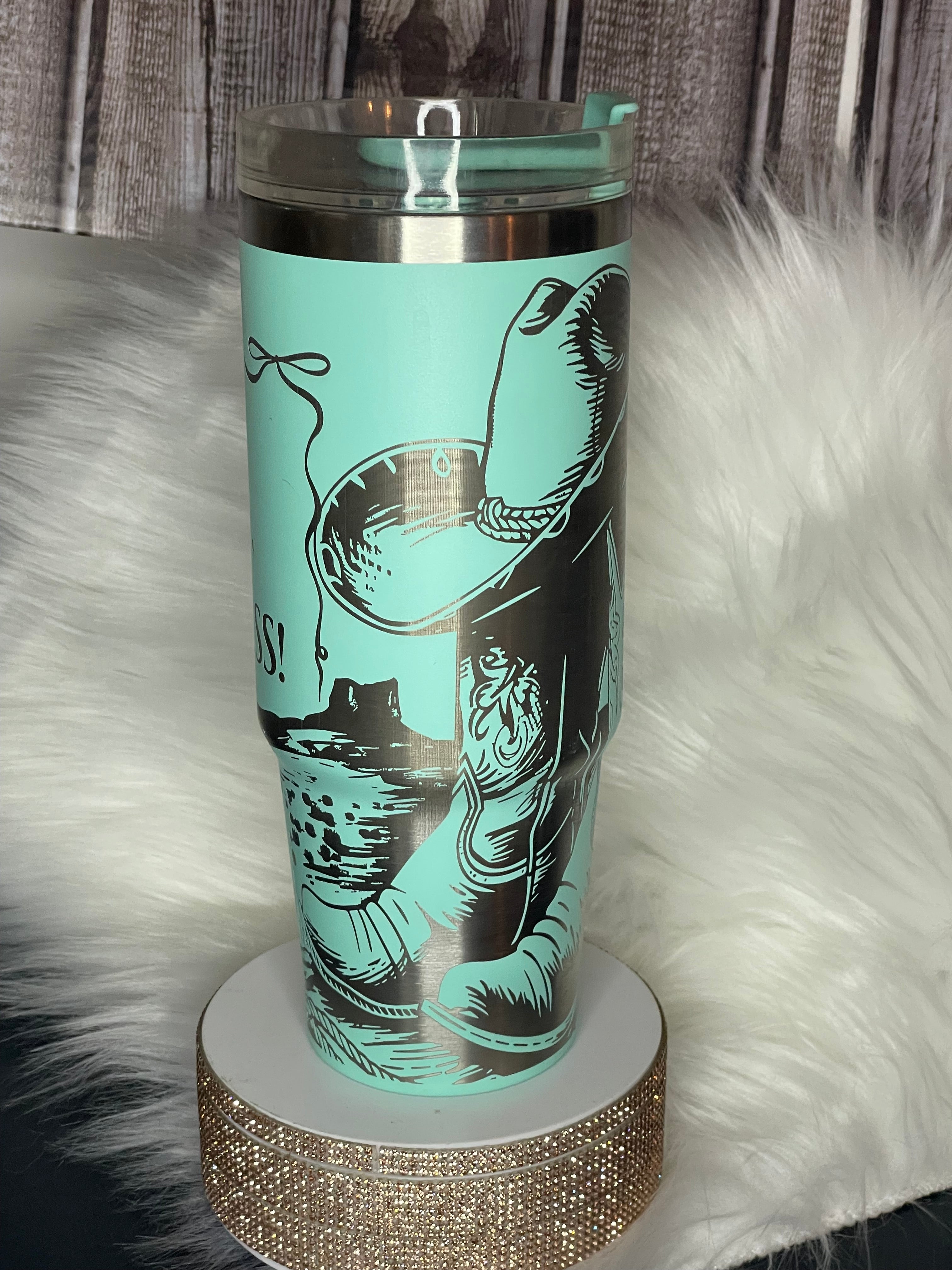 Stainless Steel Tumbler - 30oz, Laser Engraved, Teal Boots, Class, Sass