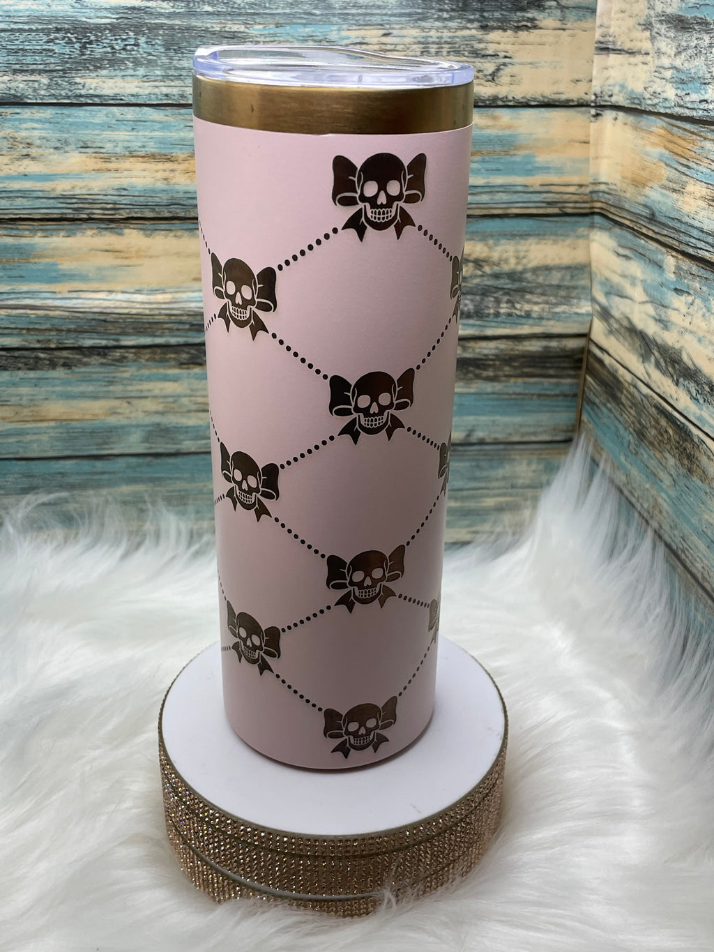 Pink Stainless Steel Tumbler -- 20 oz, Laser Engraved Coquette Skellie