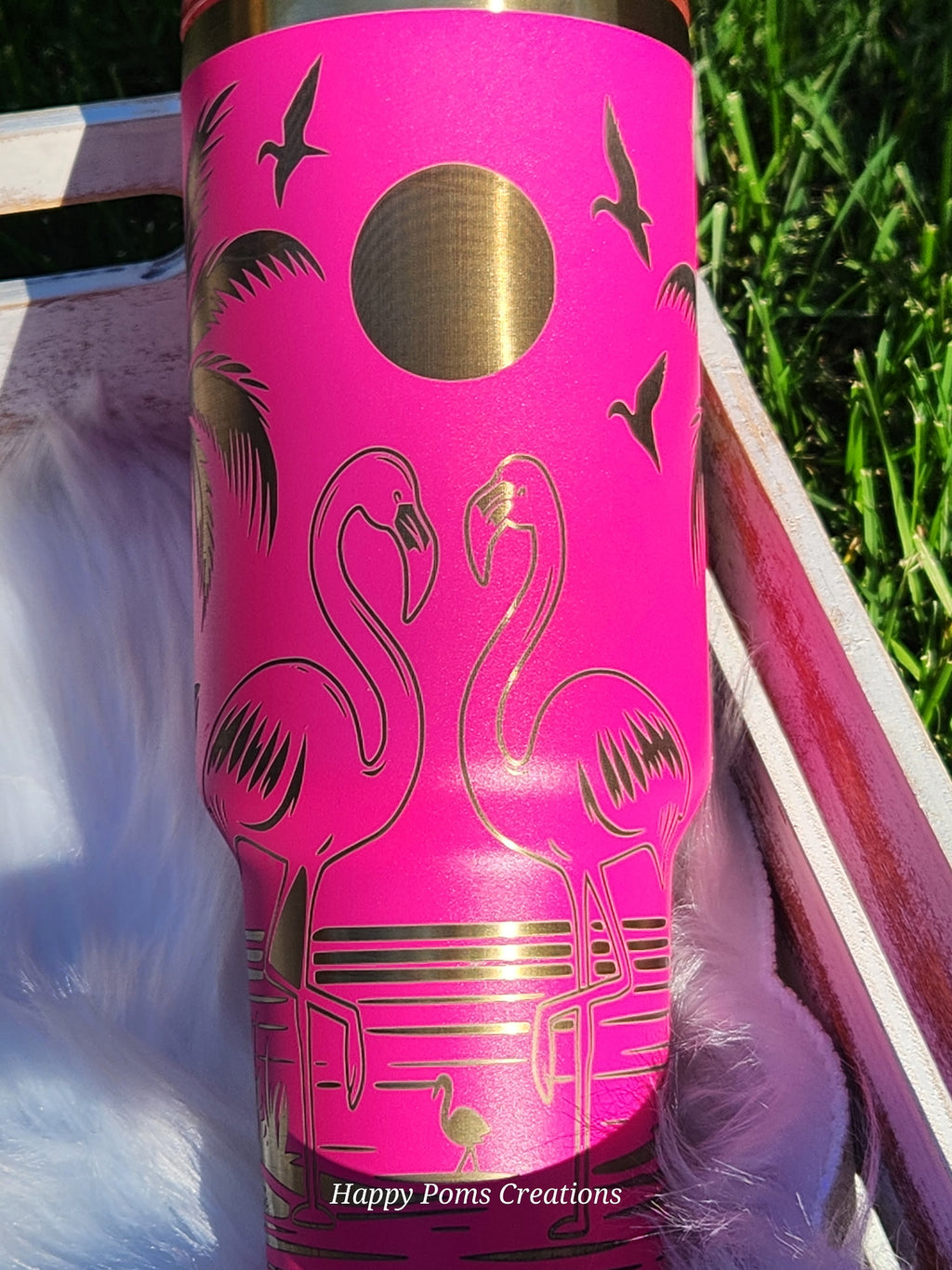 Stainless Steel Stanley Dupe - 40 oz, Laser Engraved, Pink Flamingos