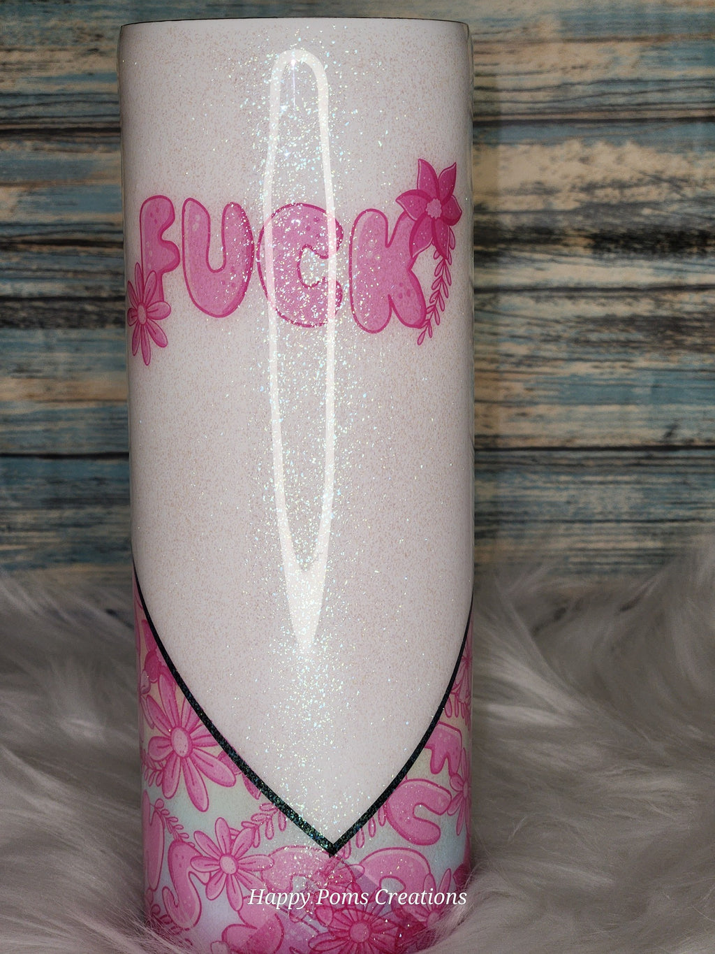 Stainless Steel Tumbler - 20 oz, Pink/White, "F**K", Glows, Comes with Straw.