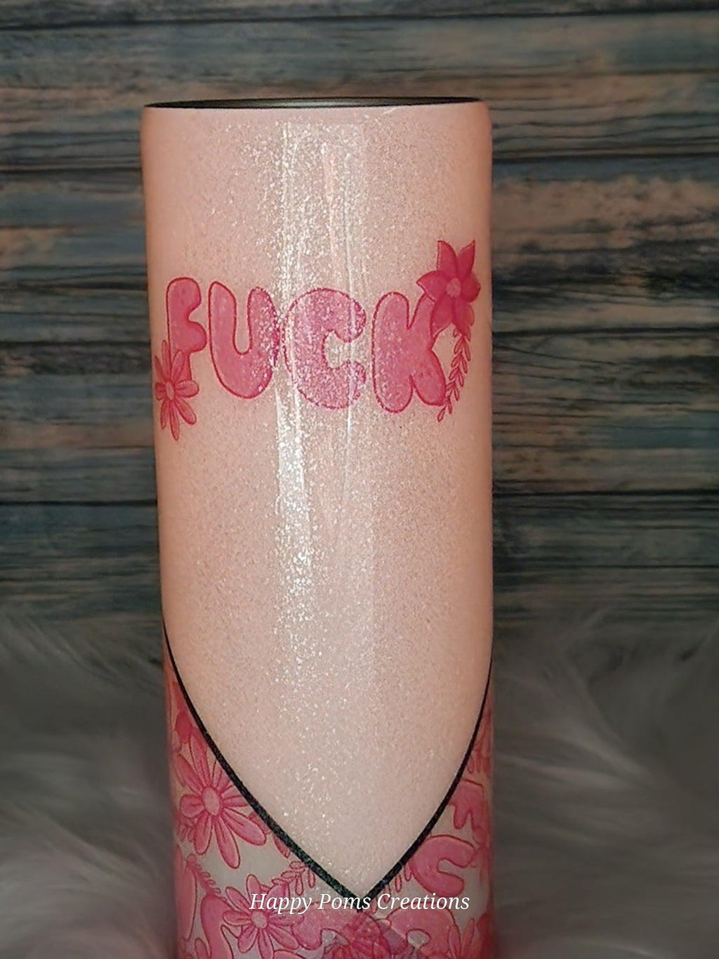 Stainless Steel Tumbler - 20 oz, Pink/White, "F**K", Glows, Comes with Straw.