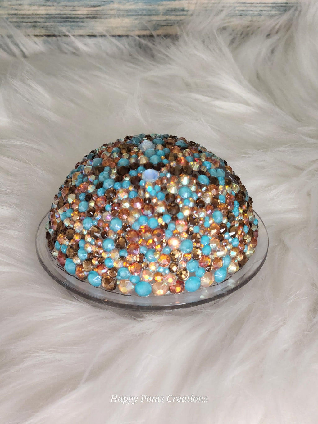 Acrylic Snow-Globe Tumbler - 22 oz, Teal sunflower, Blinged Dome, Comes with Straw.