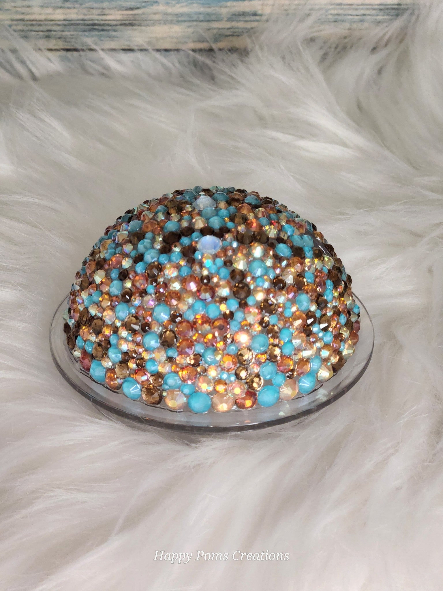 Acrylic Snow-Globe Tumbler - 22 oz, Teal sunflower, Blinged Dome, Comes with Straw.