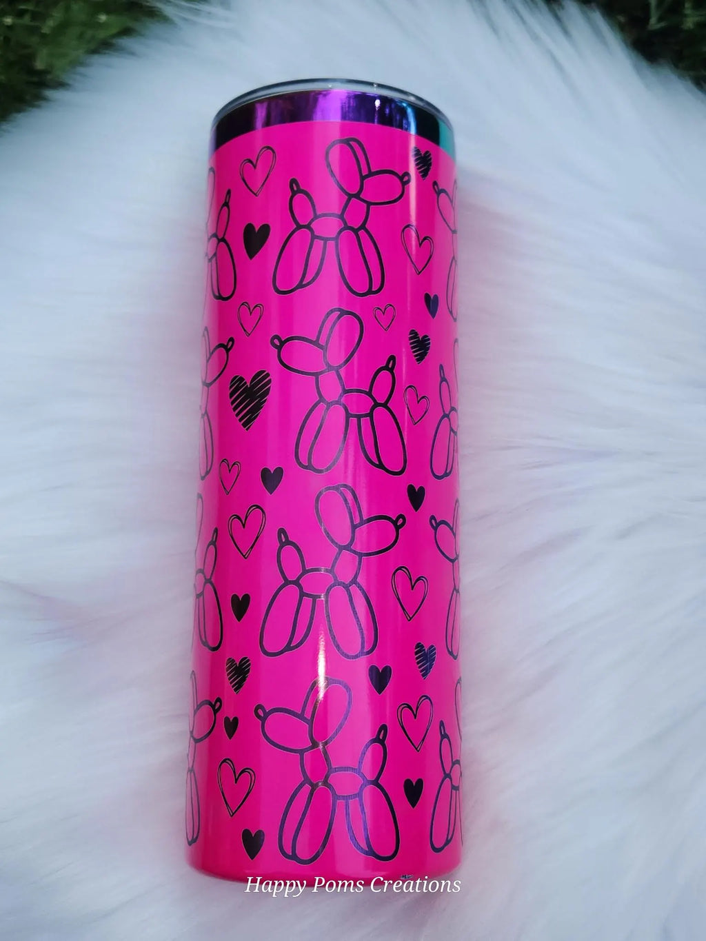 Stainless Steel Tumbler - 20 oz, Laser Engraved, Pink Balloon Dogs