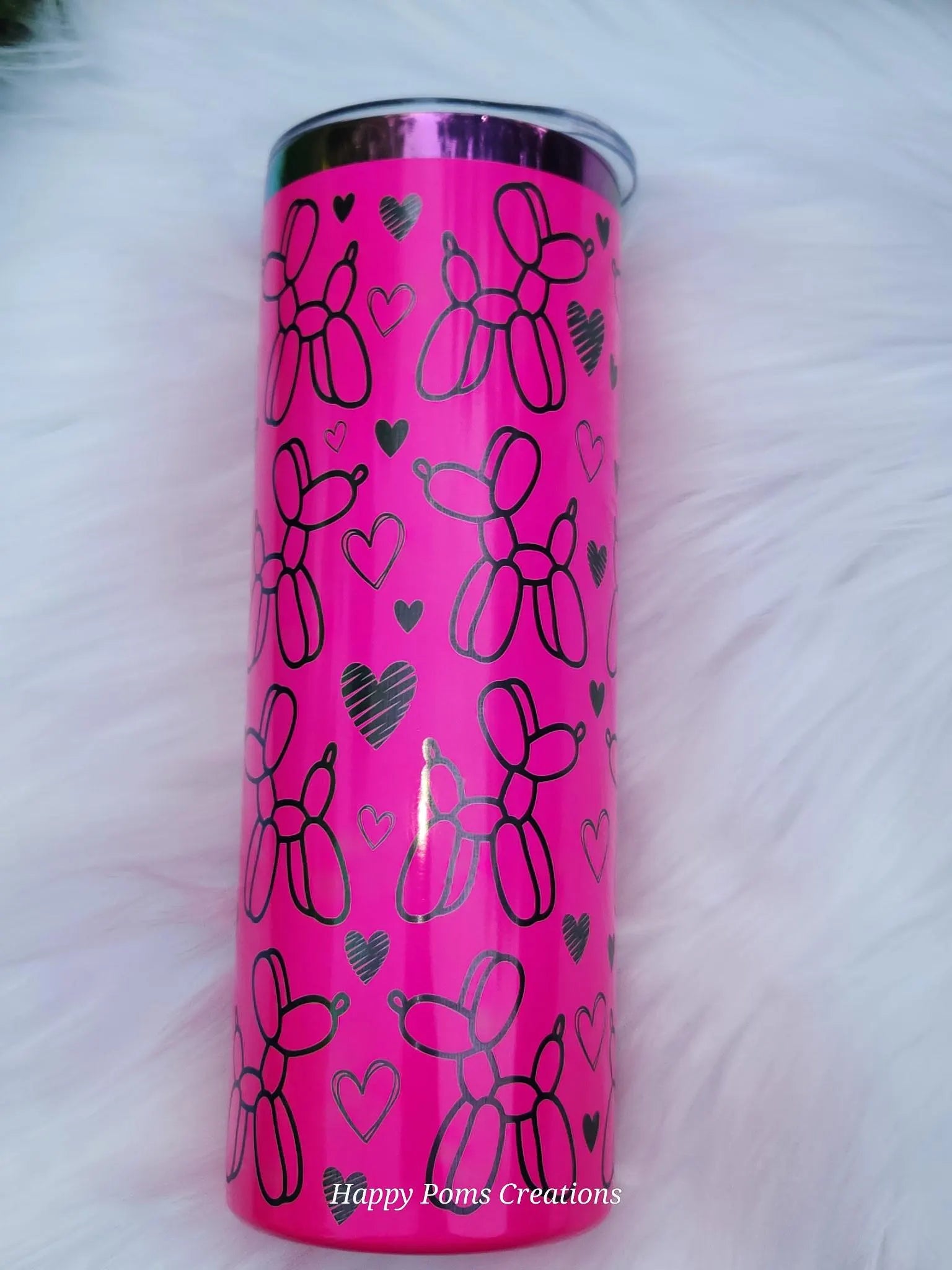 Stainless Steel Tumbler - 20 oz, Laser Engraved, Pink Balloon Dogs