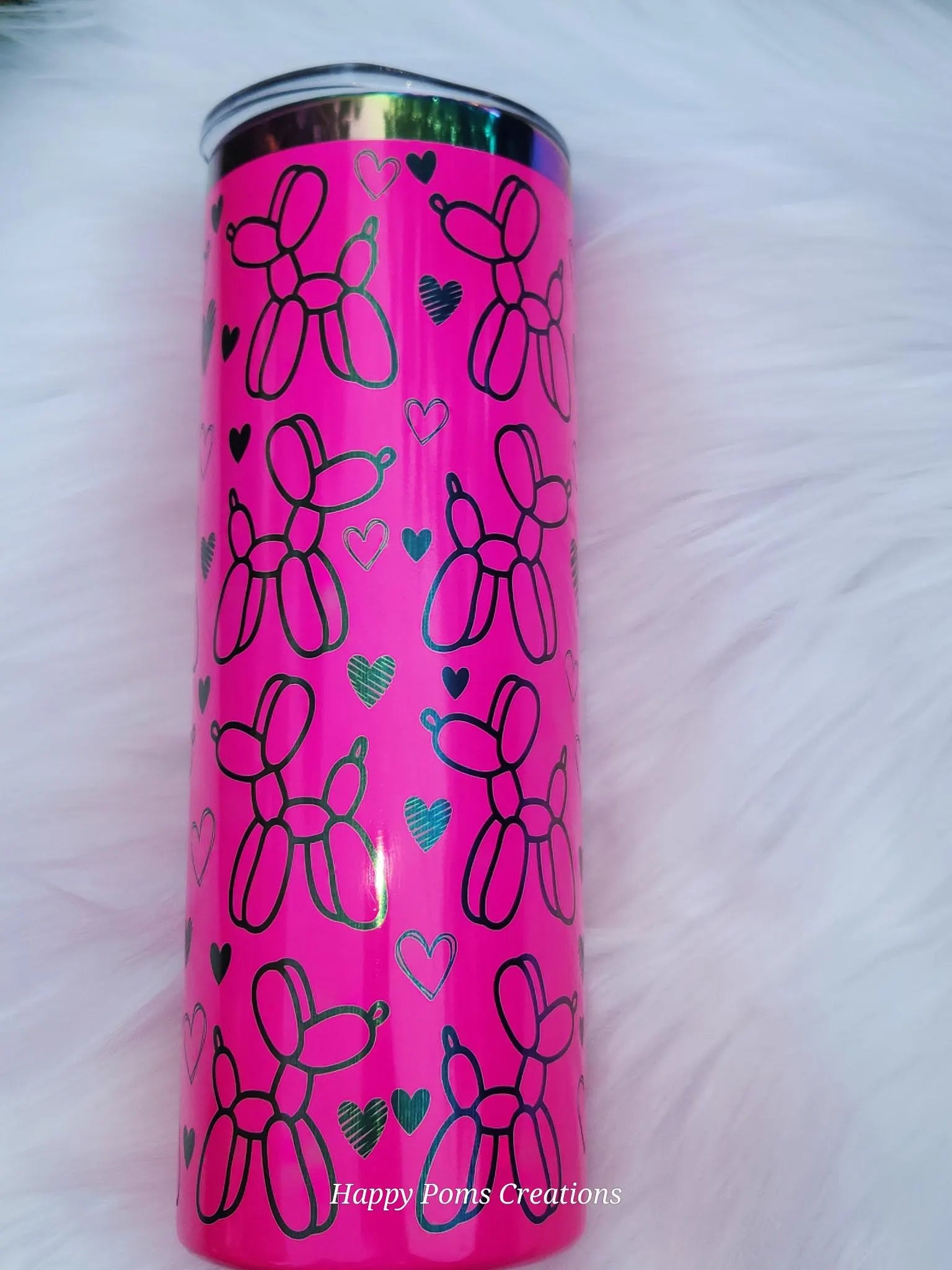 Stainless Steel Tumbler - 20 oz, Laser Engraved, Pink Balloon Dogs