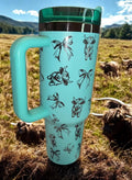 Teal Highland Cow Tumbler with Bows | 40oz Travel Mug with Handle, Western Style