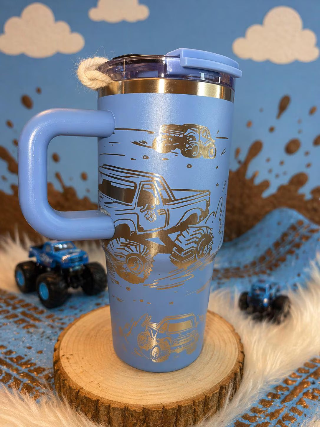14 oz Off Road Truck Tumbler Personalized | Jeep Style Engraved Travel Mug with Handle | 4x4 Gift for Him | Camping Cup Adventure Lover