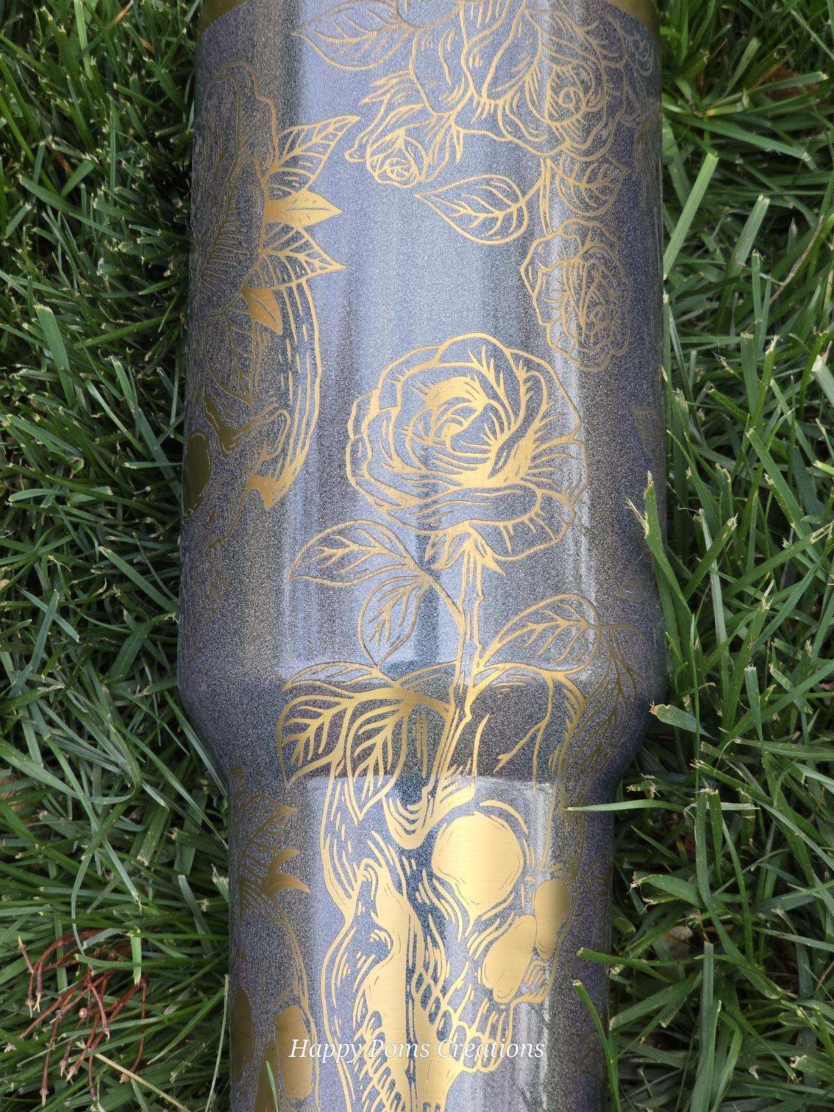 Exclusive Pixie Dust, Skull & Roses Stanley Tumbler, Laser Engraved Travel Mug, Dark Gothcore Drinkware