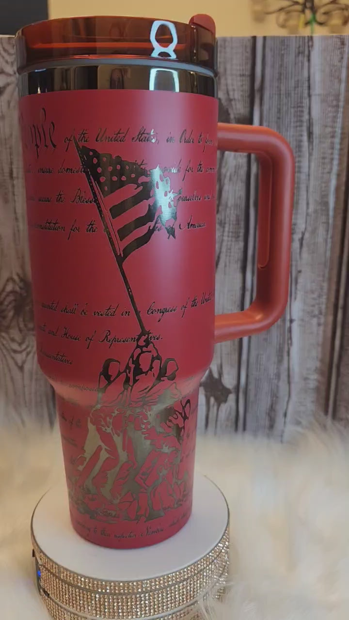 Stainless Steel Stanley Dupe - 40oz, Laser Engraved Red over Black, WE THE PEOPLE