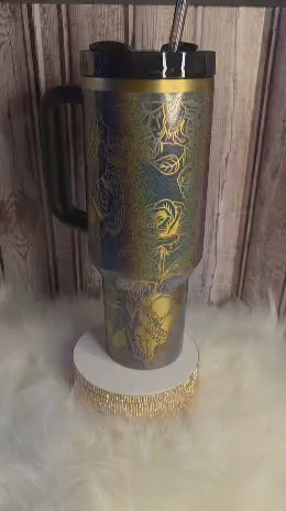 Exclusive Pixie Dust, Skull & Roses Stanley Tumbler, Laser Engraved Travel Mug, Dark Gothcore Drinkware