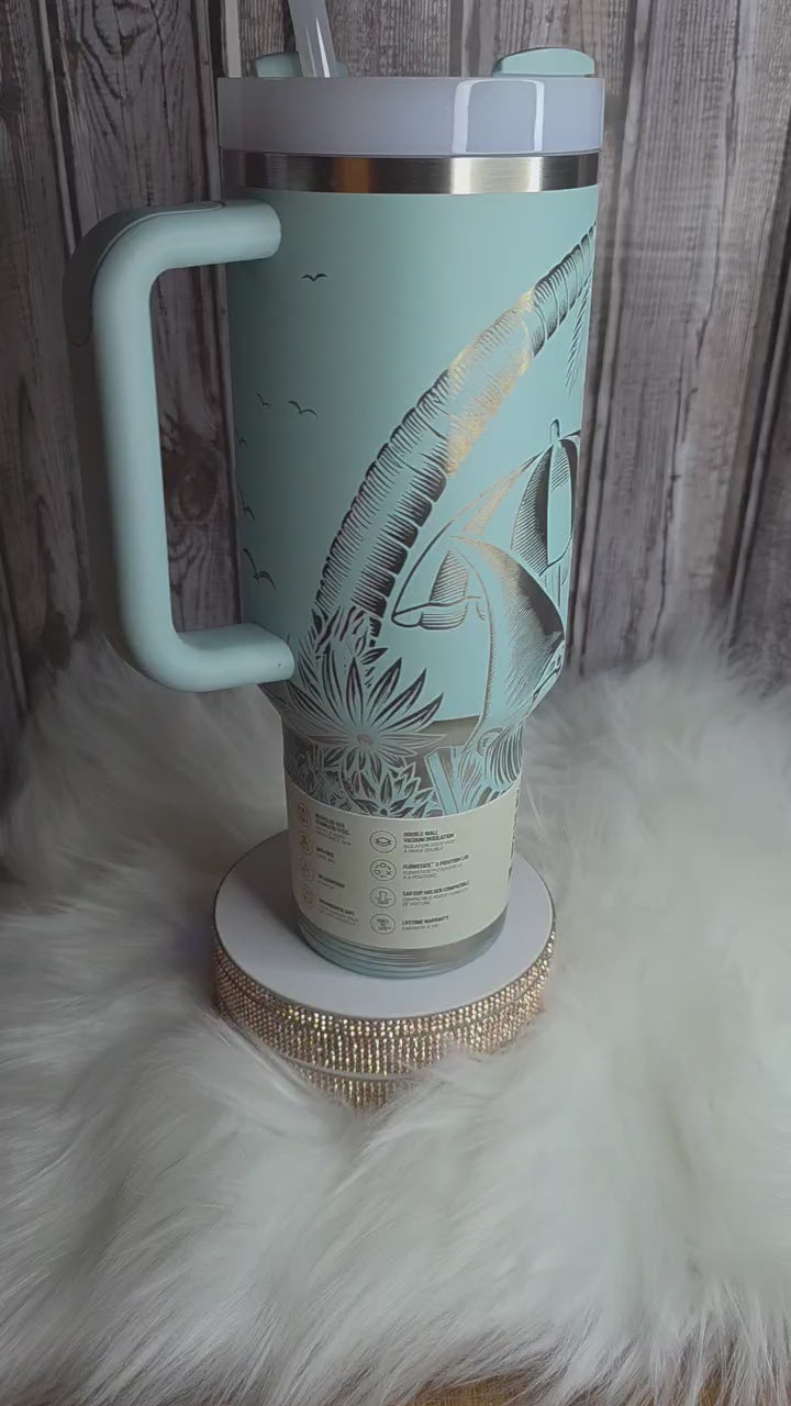 Stainless Steel Stanley - 40 oz, Laser Engraved, Seafoam, Beachy Gnome.