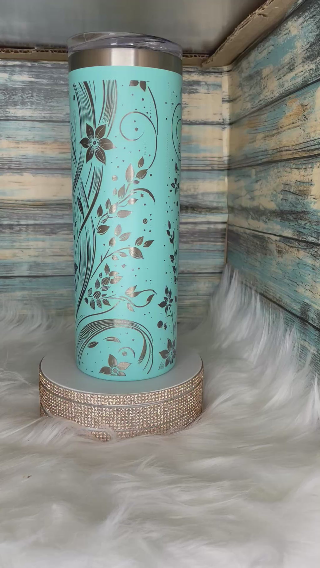 Stainless Steel Tumbler - 20 oz, Laser Engraved, Blue BOHO Flowers
