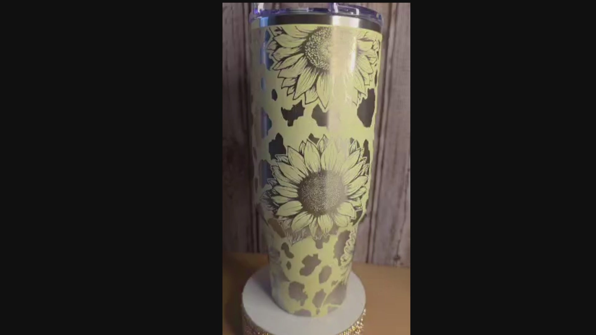 Sunflower Cow Print Tumbler with Handle, Yellow Travel Mug, 40oz Insulated Cup with Straw, Farmhouse Floral Gift