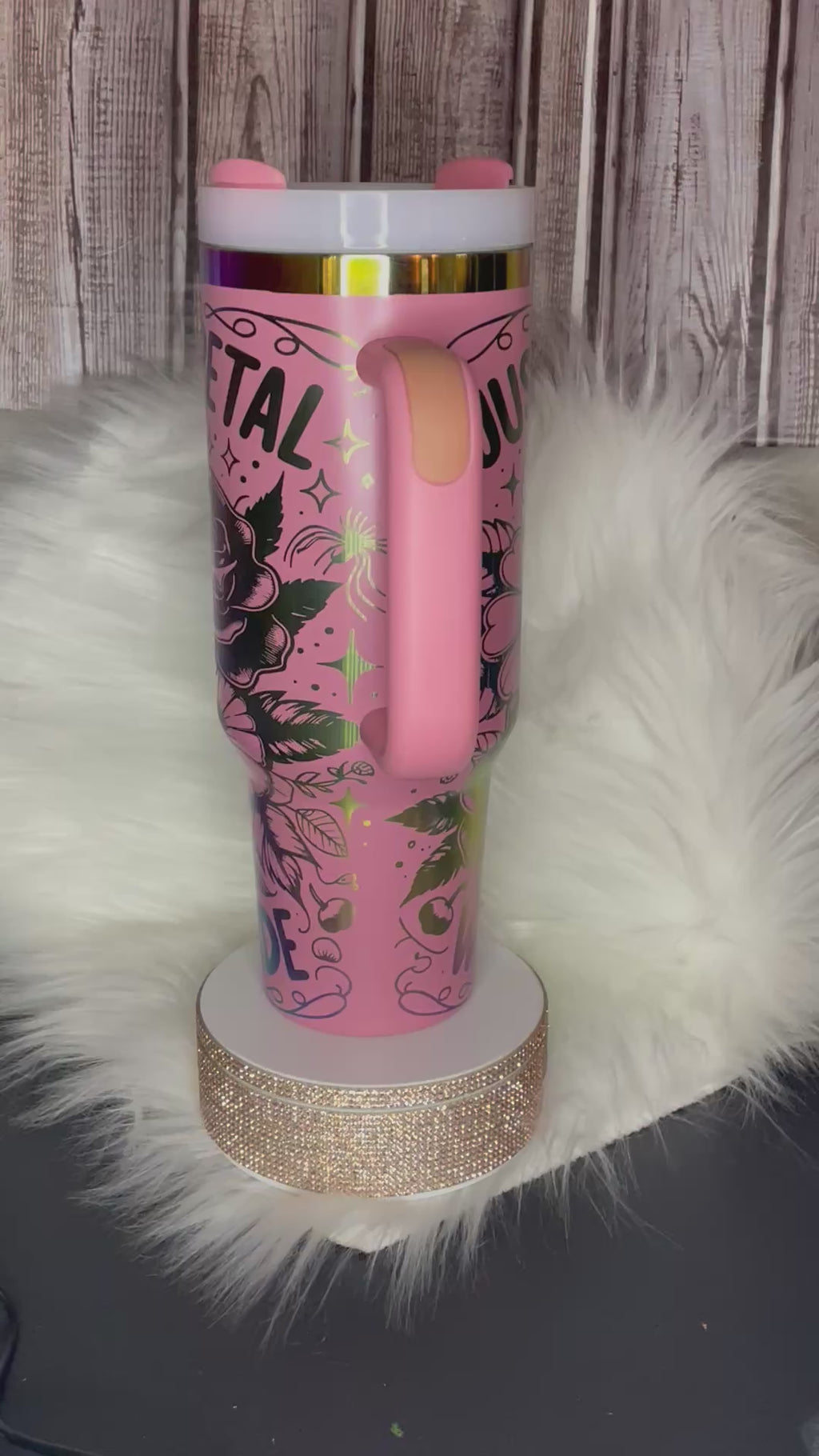 Stainless Steel Stanley Dupe - 40 oz, Laser Engraved, Pink Delicate Petal